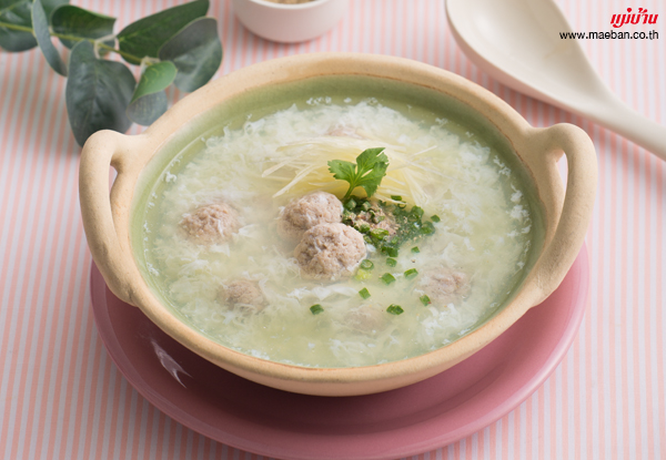 โจ๊กไข่ขาวหมูสับ สูตรอาหาร วิธีทำ แม่บ้าน