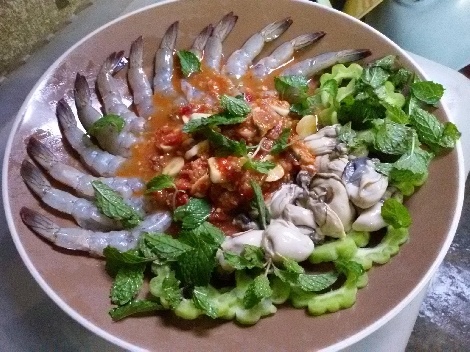 กุ้ง-หอย แช่น้ำปลา-วาซาบิ สูตรอาหาร วิธีทำ แม่บ้าน
