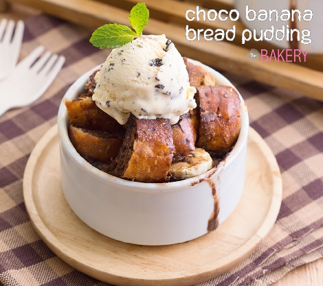 Choco Banana Bread Pudding สูตรอาหาร วิธีทำ แม่บ้าน