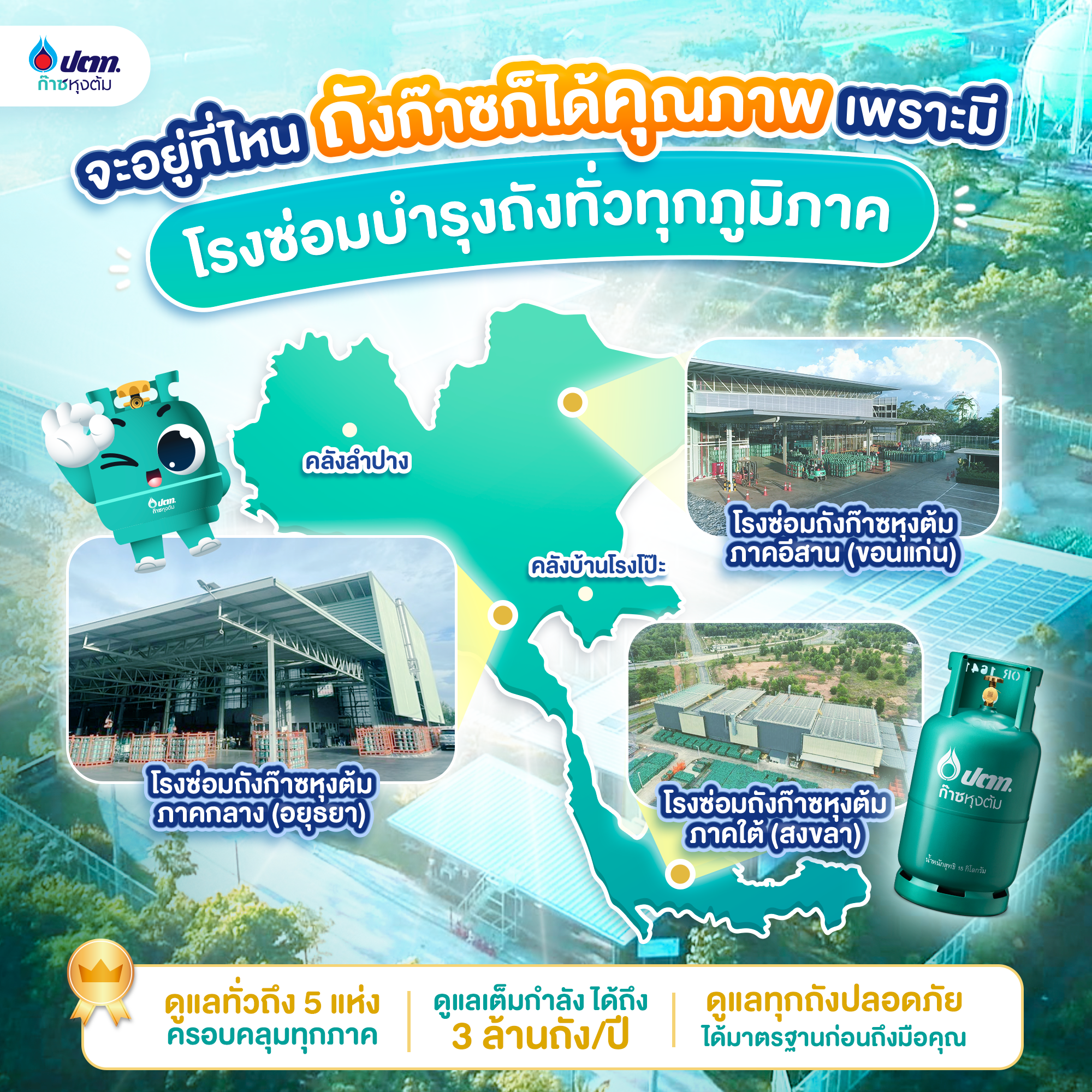 ก๊าซหุงต้ม ปตท. ยกระดับมาตรฐานความปลอดภัย โรงซ่อมถังก๊าซหุงต้ม ปตท. คว้าใบรับรองกระบวนการซ่อมบำรุงถังก๊าซปิโตรเลียมเหลวหุงต้ม ตามมาตรฐาน มอก.151 รายแรกของไทย