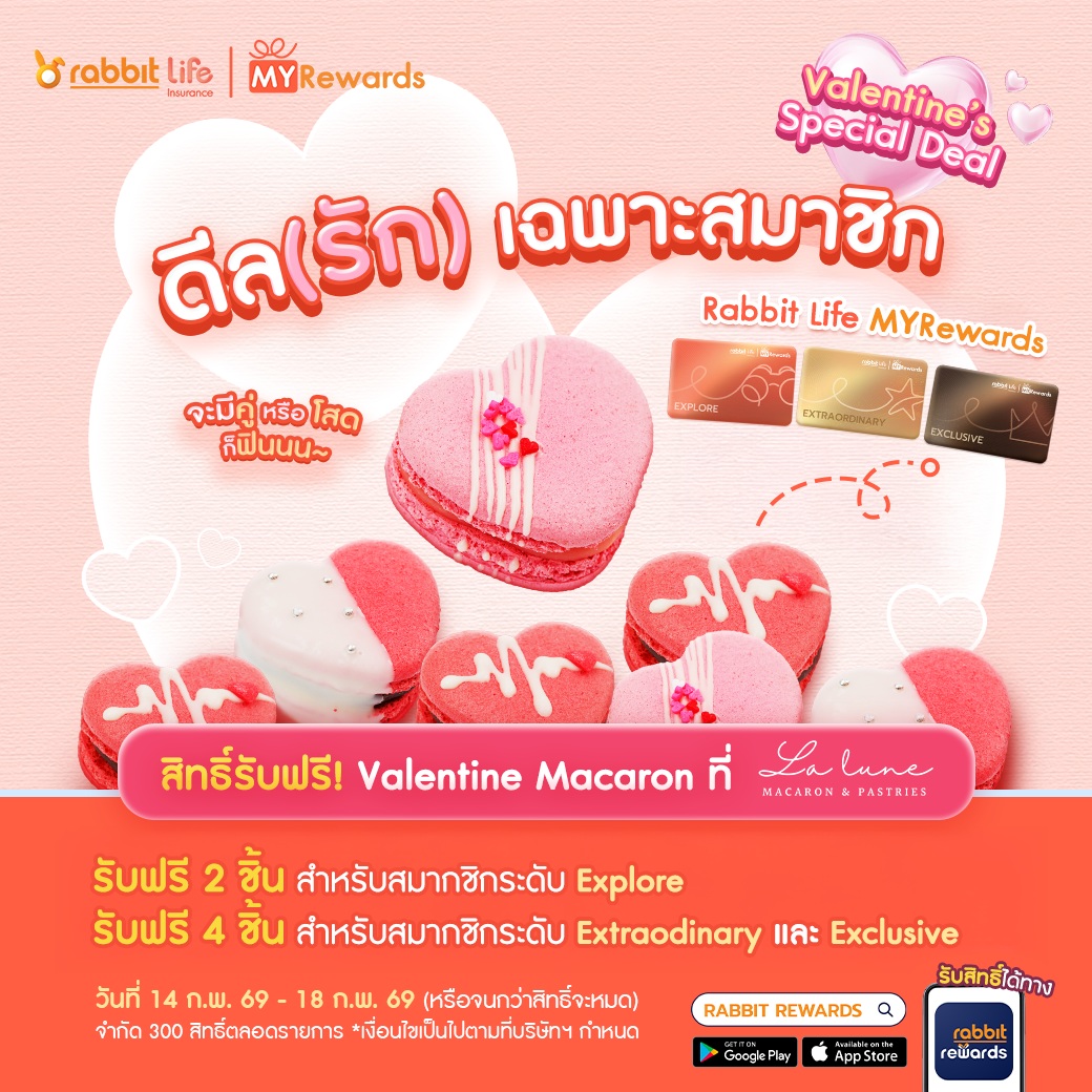 แรบบิท ประกันชีวิต ชวนเติมโมเมนต์หวานรับวาเลนไทน์ ส่งดีลสุดเอ็กซ์คลูซีฟ สำหรับสมาชิก Rabbit Life MYRewards เท่านั้น