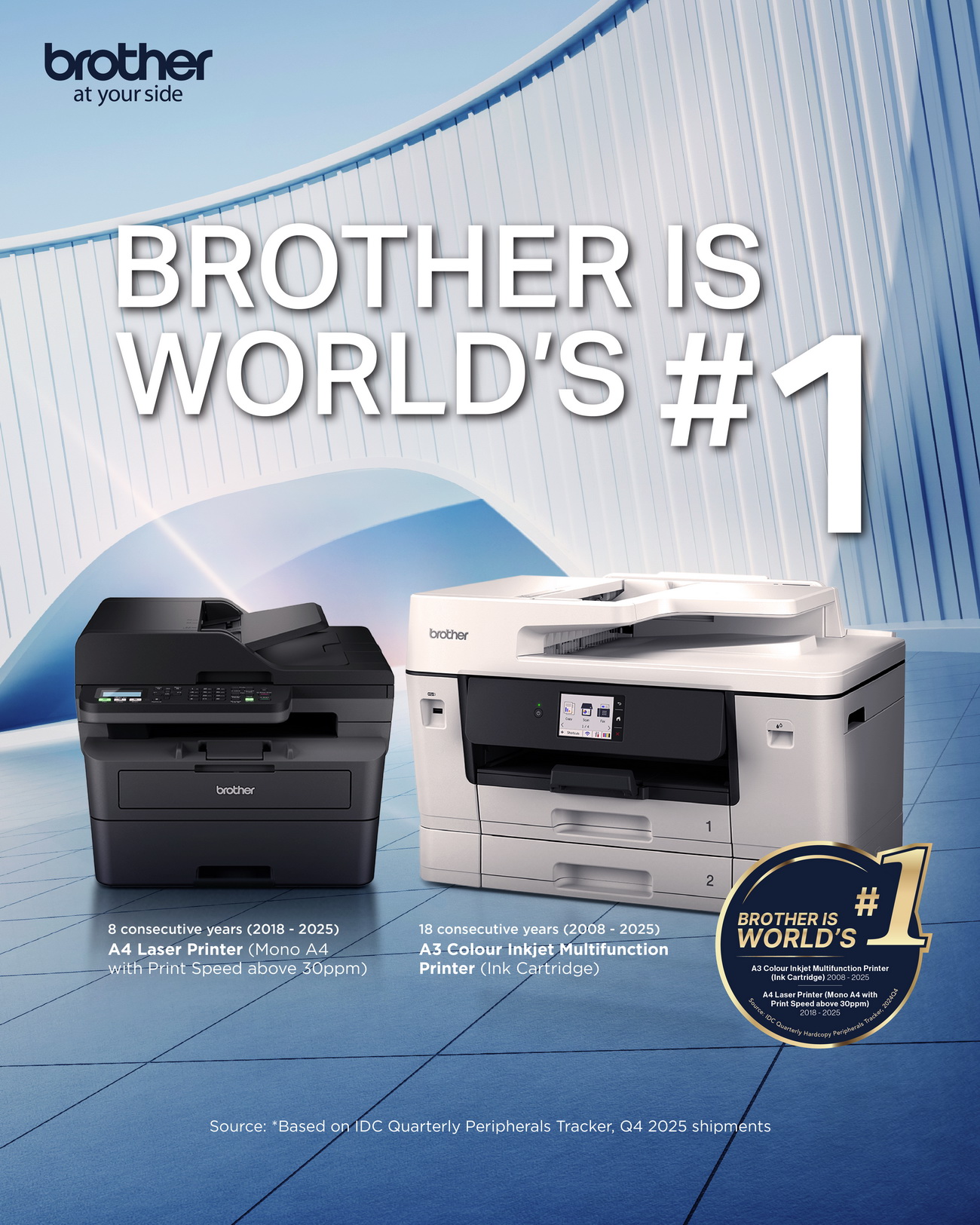 บราเดอร์ครองแชมป์เครื่องพิมพ์อันดับ 1 ของโลก จากการจัดอันดับโดย IDC 2026 ต่อเนื่อง 18 ปีในกลุ่ม A3 Color Inkjet MFP และ 8 ปีในกลุ่ม A4 Laser Printer สำนักพิมพ์แม่บ้าน