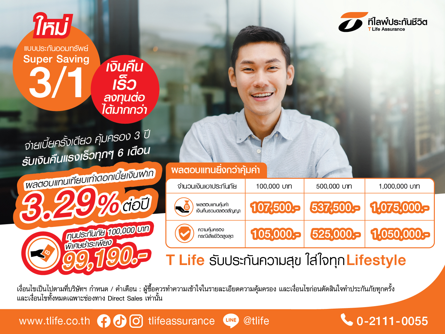 ที ไลฟ์ ตอบโจทย์นักลงทุนรุ่นใหม่ ออก “แบบประกันออมทรัพย์ Super Saving 3/1” ออมสั้น 3 ปี จ่ายเบี้ยครั้งเดียว ผลตอบแทนสูง 3.29% ต่อปี แซงหน้าดอกเบี้ยเงินฝากธนาคาร สำนักพิมพ์แม่บ้าน